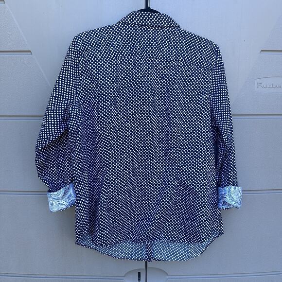 Lot x 2 Chaps No Iron Button Up Shirts 1X Floral & Polka Dots Cotton Flip Cuff - Picture 6 of 14